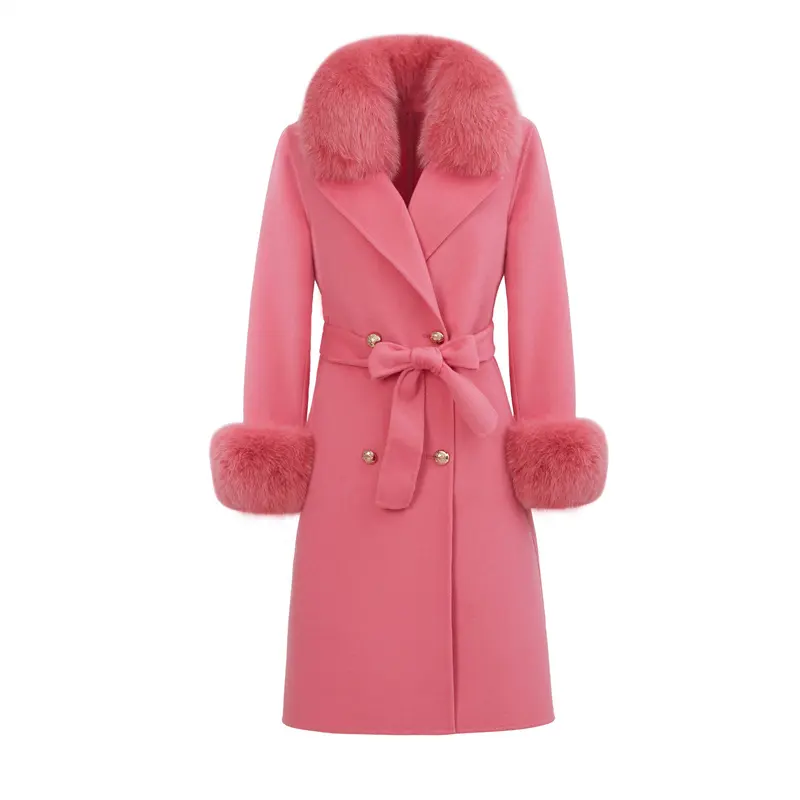 Sheepskin Fur Trench Luxury Fluffy Wool Fox Fur Fashionable Womens Designer Wool Coats