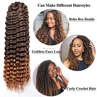Extensions de cheveux synthétiques en crochet de 24 pouces, vague profonde, tresses ondulées océaniques, perruque bouclée crépue, teinte avec traitement chimique