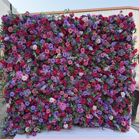 Décor de mariage IFG, toile de fond 8*8 pieds, arrangement mural de fleurs vertes rose vif et violet