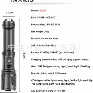 Lampe de poche LED XHP99 COB, Rechargeable par USB, Zoom, lumière rouge, randonnée, Camping, torche d'extérieur, batterie 2500mAh incluse - Product Image 5