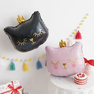 新款可爱卡通皇冠粉色黑猫生日情人节派对箔气球装饰儿童玩具
