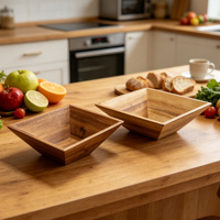 Bols à salade carrés en bois d'acacia naturel de qualité supérieure, rustiques, jetables, écologiques, durables, pour la maison, la cuisine, la salle à manger, la décoration