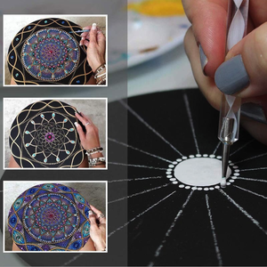 Kit de 44 outils et pochoirs de pointillage Mandala, comprenant stylet à bille, pinceau de contour, plateau et <span class=keywords><strong>peinture</strong></span> pour toile, pierres et loisirs créatifs - Product Image 6