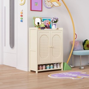 Home entryway <b>shoe</b> cabinet, white and cream-colored, 2025 new style, made of bamboo, storage unit, <b>wall</b>-mounted, with doors. - Product Image 2