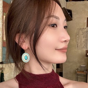 Conjunto de Joyería de Moda: Collar y Pendientes Ovalados de Esmalte Turquesa Vintage para Mujer, Ideal para Uso Diario y con un Toque de Alta Gama - Product Image 3