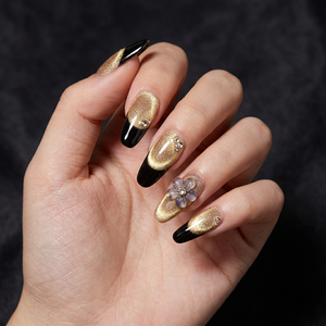 Faux ongles à presser dorés scintillants en ABS, extensions d'ongles artificiels, forme amande carrée, style aléatoire pour salon et soirées - Product Image 5