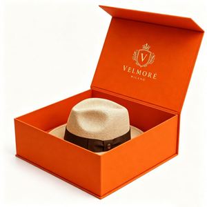 Boîte à chapeau magnétique recyclable personnalisée pour Fedora, emballage cadeau en papier rigide avec fermeture magnétique, grande taille, impression quadricolore - Product Image 1