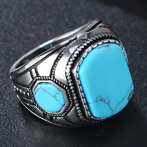 Anillos Masculinos Vintage con Piedras Preciosas Turquesa Verde Azul, Joyería de Aleación de Titanio para Hombre, Regalo - Product Image 4