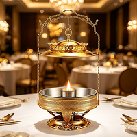 Chauffe-plat de buffet FLEY en acier inoxydable orné avec brûleur à alcool, couvercle suspendu et plat de service pour la restauration de banquets