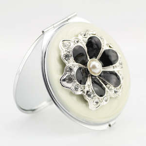 Portable Round Silver Chrome Metal Enamel Floral Cosmetic <b>Compact</b> <b>Mirror</b> Dual HD Glass Lens Folding Handbag Vanity <b>Mirror</b> - Product Image 6