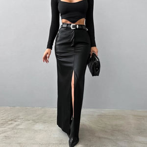 <span class=keywords><strong>Jupe</strong></span> longue fendue sur le côté en similicuir à taille haute pour femme Enyami, <span class=keywords><strong>jupe</strong></span> moulante en similicuir PU - Product Image 4