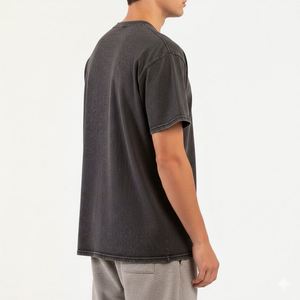 Wholesale Low MOQ Custom Logo 100% Cotton Men's T-Shirt Dark Grey Vintage <b>Acid</b> Wash Blank <b>Drop</b> Shoulder Eco-Friendly - Product Image 6