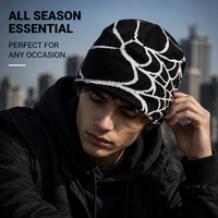 Bonnet d'hiver en tricot jacquard à revers avec logo personnalisé, motif toile d'araignée, unisexe, chaud et extensible, vente en gros