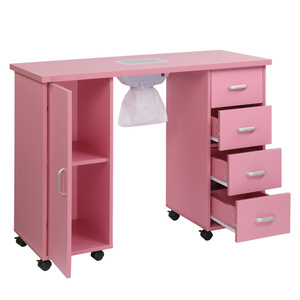 Table de manucure DB avec porte à clou simple rose et 4 tiroirs en matériau MDF Porte simple 4 tiroirs avec ventilateur - Product Image 3
