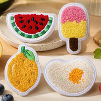 Patchs brodés en chenille sur le thème des aliments d'été : pastèque, citron, crème glacée, pour vêtements et sacs