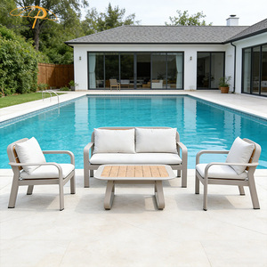 Ensemble <span class=keywords><strong>de</strong></span> meubles <span class=keywords><strong>de</strong></span> <span class=keywords><strong>jardin</strong></span> d'extérieur toutes saisons, décoration en <span class=keywords><strong>bois</strong></span>, structure en aluminium, ensemble <span class=keywords><strong>de</strong></span> canapé modulaire <span class=keywords><strong>de</strong></span> <span class=keywords><strong>jardin</strong></span> d'extérieur 4 pièces - Product Image 2