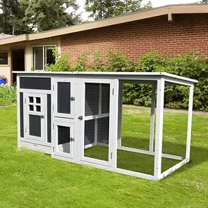 Outdoor Garden Backyard PC Roof with Run Box Wooden Chicken Coop