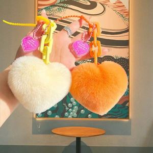 Creative Silicone Rex Rabbit Fur Heart-shaped <b>Chain</b> Keychain Exquisite Schoolbag Pendant Couple Pendant Car <b>Key</b> <b>Chain</b> - Product Image 4