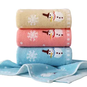 Custom Design Bath Kids Towel Snowman Embroidery Cartoon Baby Hand Towel Kids Face Towel