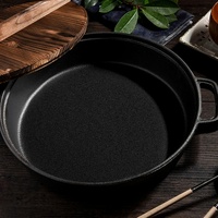 Poêle à frire épaissie en fonte, ustensile de cuisine, casserole peu profonde avec couvercle en bois de hêtre