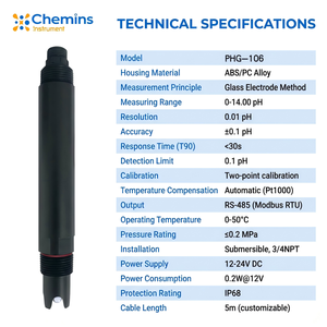 Sonde <span class=keywords><strong>de</strong></span> <span class=keywords><strong>pH</strong></span> numérique en ligne haute précision pour la surveillance <span class=keywords><strong>de</strong></span> la qualité <span class=keywords><strong>de</strong></span> l'eau liquide, acide, alcaline et des eaux usées - Product Image 6