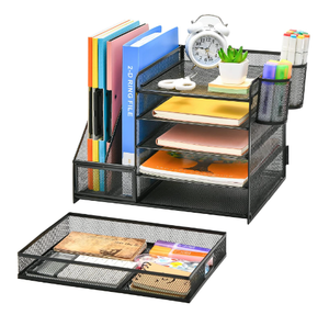 Desk Organizer with <b>File</b> Holder 5 Tier Paper Letter Tray Organizer with <b>Drawer</b> and 2 Pen Holder Mesh Desktop Organizer - Product Image 2