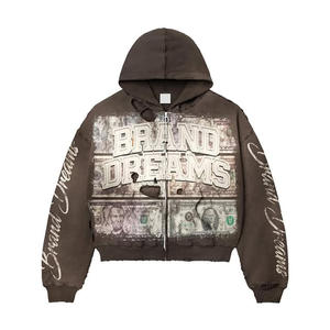 Custom Vintage Distressed ACID Washed Embroidery Logo Print Streetwear Sun Faded Cotton French Terry <b>Zip</b> Oversized <b>Hoodie</b> Autumn - Product Image 1