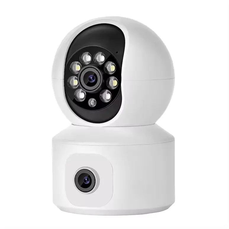 كاميرا مراقبة منزلية ذكية لاسلكية مزدوجة العدسات تعمل بالواي فاي PTZ ويمكن إجراء المراقبة بها بدقة 2K و4 ميجابكسل داخل المنزل بسعر خاص