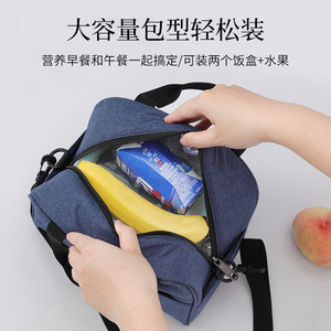 Sac à lunch isotherme bleu marine double couche imperméable pour étudiant avec logo personnalisé, livraison directe d'usine - Product Image 3