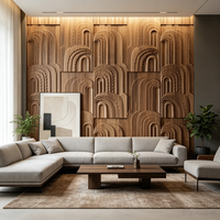 Panneau mural en bois massif sculpté en 3D de style Art déco de luxe avec motif géométrique cintré pour la décoration des halls d'hôtel et des murs d'accentuation des villas