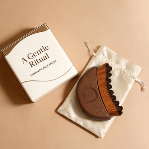 Brosse faciale lymphatique en bois avec logo personnalisé, poils synthétiques doux, brosse de massage <span class=keywords><strong>pour</strong></span> drainage lymphatique avec boîte cadeau et pochette en satin - Product Image 2