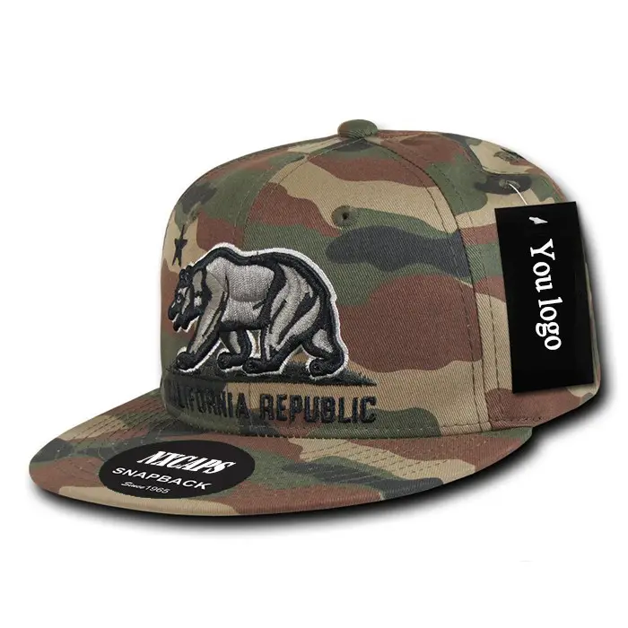 Chapeau snapback à bord plat avec étiquette brodée d'ours californie république 6 panneaux casquette snapbacks bicolore gorras