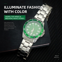 Jam Tangan Pria Quartz Dial Hijau Laris Manis 40mm Casing Akrilik Tali Baja Tahan Karat Jam Tangan Jarum untuk Penggunaan Sehari-hari Kasual & Bisnis