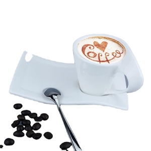 Brett Diseño único Forma <span class=keywords><strong>de</strong></span> onda blanca <span class=keywords><strong>Porcelana</strong></span> fina Espresso <span class=keywords><strong>Té</strong></span> Taza <span class=keywords><strong>de</strong></span> café y platillo - Product Image 1