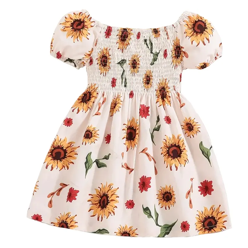 2023 новое модное платье с узором подсолнуха, платья с вышивкой для малышей, вечерние платья для девочек