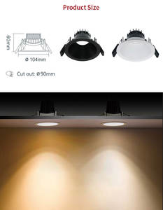 Lumières d'intérieur pour la maison, <span class=keywords><strong>spot</strong></span> encastré en aluminium à intensité variable IP44, 85MM 100MM, downlights encastrés, 10W COB, <span class=keywords><strong>spot</strong></span> LED encastré au <span class=keywords><strong>plafond</strong></span> - Product Image 3