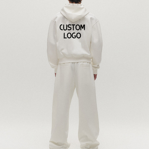 Set Felpa con Cappuccio Bianca Casual Best Seller, Giacca con Zip e <span class=keywords><strong>Pantaloni</strong></span> a Gamba Larga, Completo Due Pezzi - Product Image 3