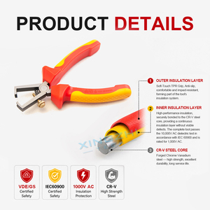 Pelacables <span class=keywords><strong>de</strong></span> Acero al Cromo Vanadio Forjado con Aislamiento, Mordaza Tratada Térmicamente Antioxidante para Trabajos Eléctricos Industriales - Product Image 2