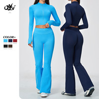 Vêtements de yoga de haute qualité sans coutures, fabricant de vestes à col montant avec fermeture éclair et trous pour les pouces, ensembles de yoga simples à séchage rapide pour femmes