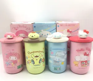 Ruunjoy Sanrioed seri Anime Kawaii Kuromi Kitty Melody sedotan cangkir air 304 baja tahan karat cangkir minuman jus susu