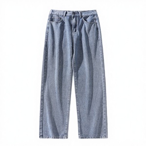 Jeans mi-longs délavés couleur unie claire personnalisés pour hommes, coupe ample, style décontracté, jambe droite large, denim baggy – Vente en gros - Product Image 3