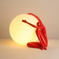 Lampe sur pied à grande abat-jour sphérique avec base sculptée en forme de figure humaine, LED E27, intensité réglable, haute luminosité