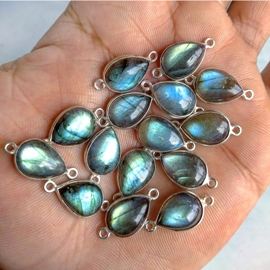 Labradorite naturelle ovale et poire en argent plaqué connecteur de lunette en gros Labradorite calibré mm taille en argent Allemand connecteur - Product Image 2