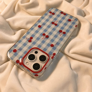 Coque de téléphone cerise simple à carreaux bleus coque de protection en silicone de dessin animé adaptée pour <span class=keywords><strong>iPhone</strong></span> 16/15 PRO - Product Image 4