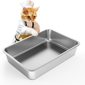 Extra Large Stainless Steel Open <b>Cat</b> Litter <b>Box</b> with High Sides Metal Litter Pan for <b>Cat</b> - Product Image 1