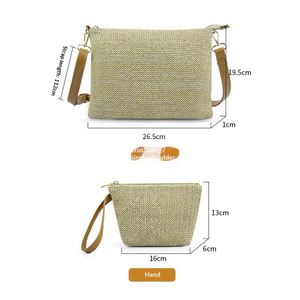 Conjunto de Bolso Tote y Bolso de Mano Tejidos Estilo Boho, Bolso Bandolera Casual de Lino para la Playa, Viajes y Uso Diario - Product Image 4