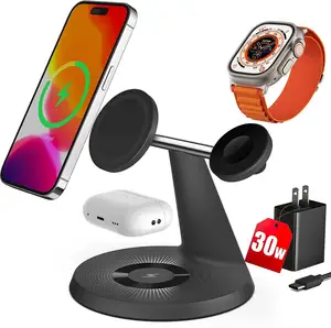 best selling 30W magnetic fast wireless phone charger stand airpods iWatch wireless charger 3 in 1 for iPhone 14 13 pro max