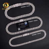 Bijoux Hip Hop 12mm 14mm 15mm Chaîne à maillons cubains Moissanite Argent 925 Lien cubain mosaïque glacé avec certificat GRA