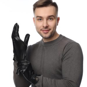 Men's Black Leather <strong>Gloves</strong>, <strong>Winter</strong> Warm Driving <strong>Gloves</strong>, Sheepskin Touch Screen <strong>Gloves</strong>, Leather <strong>Gloves</strong>, Customized - Product Image 1