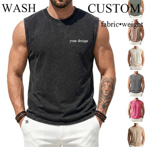 Men Custom Vintage <b>Distressed</b> Streetwear Heavyweight Vest 100% Cotton Breathable Fashion Sleeveless Oversized Acid Wash Tank <b>Top</b> - Product Image 1